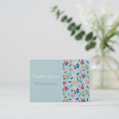 Beautiful Blooming Flowers Blue Garden Pattern Business Card