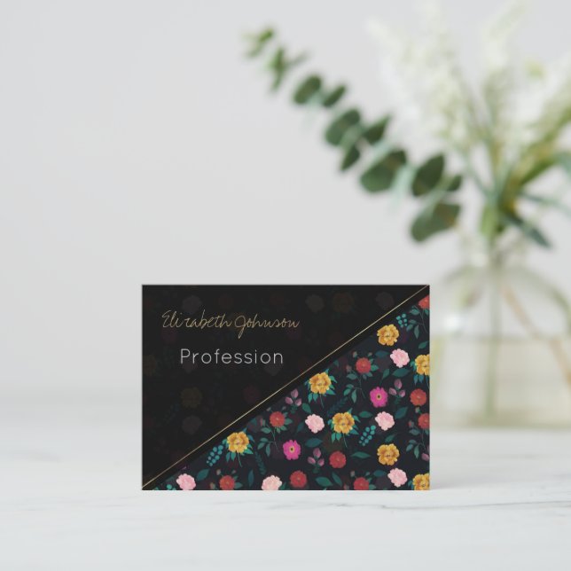 Beautiful Blooming Flowers Night Garden Pattern Business Card (Standing Front)