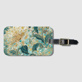 Beautiful Blooming Flowers with Green Gold Pattern Luggage Tag