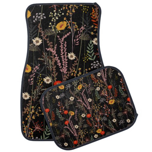 Beautiful blooming meadow flowers pattern car floor mat