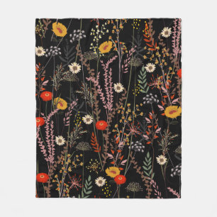 Beautiful blooming meadow flowers pattern fleece blanket