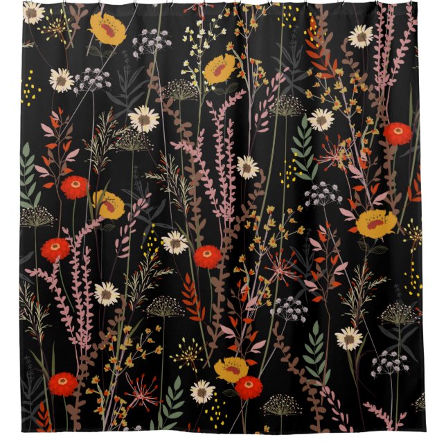 Beautiful blooming meadow flowers pattern shower curtain (Front)