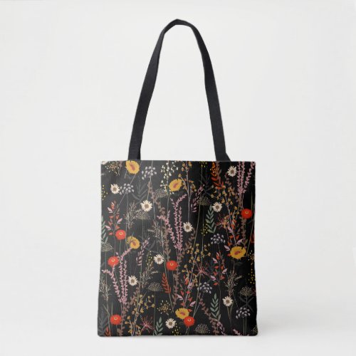 Beautiful blooming meadow flowers pattern tote bag