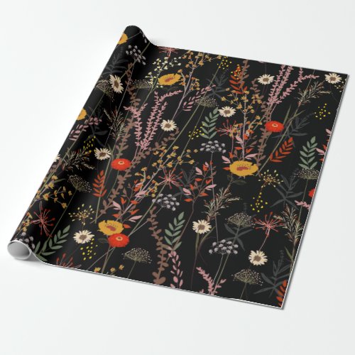 Beautiful blooming meadow flowers pattern wrapping paper