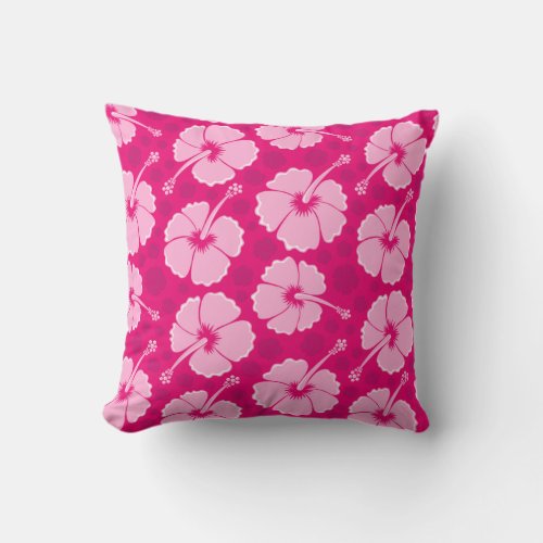 beautiful blooming pink hibiscus flowers throw pillow
