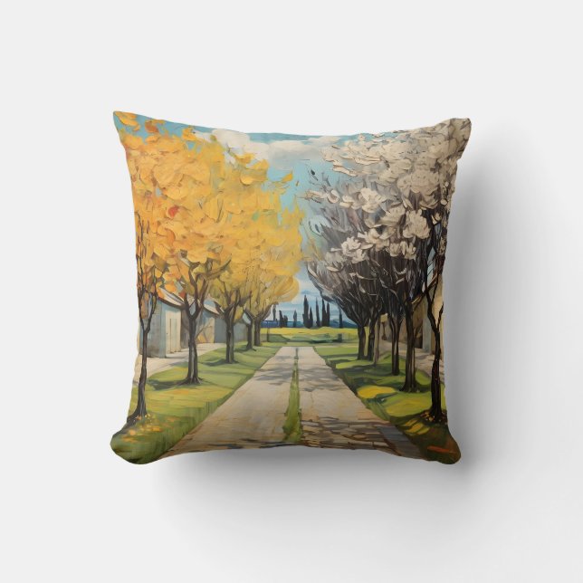 Beautiful Blooming Trees In Alley With Field #2 Throw Pillow (Front)