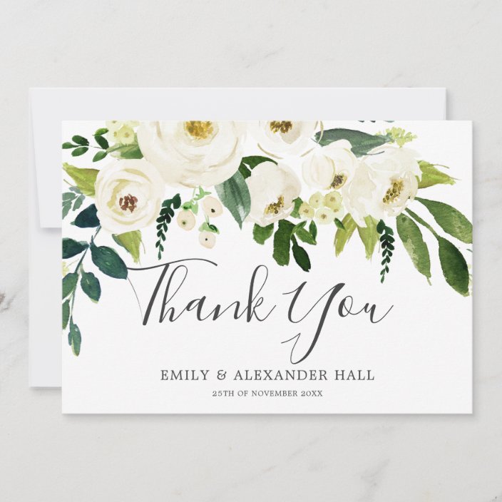 Stunning White Lily Green Personalized Wedding Thank You Cards 
