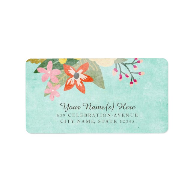 Beautiful Blooms Address Labels / Aqua (Front)
