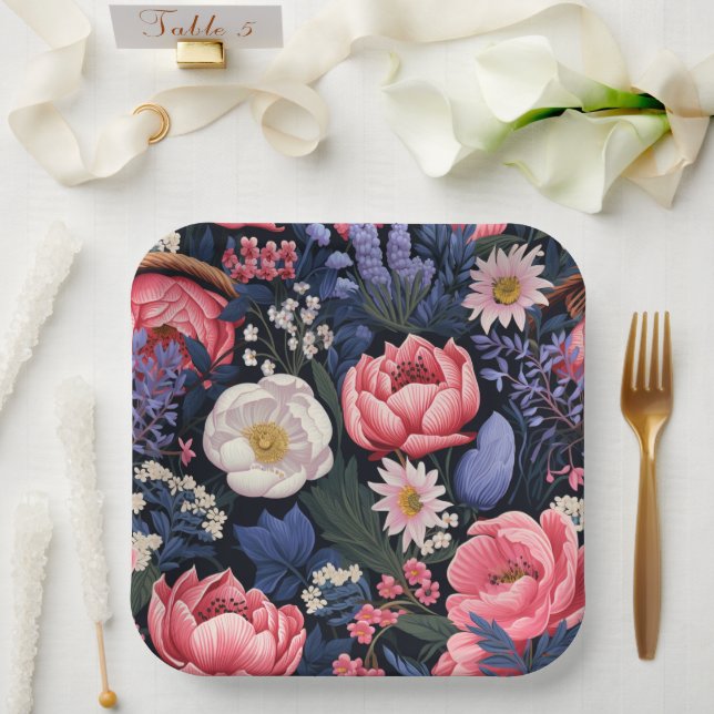 Beautiful Blooms, colorful pattern, Paper Plates (Wedding)