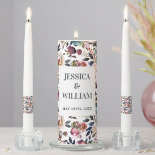 Beautiful Blooms Floral Spring Watercolor Wedding Unity Candle Set