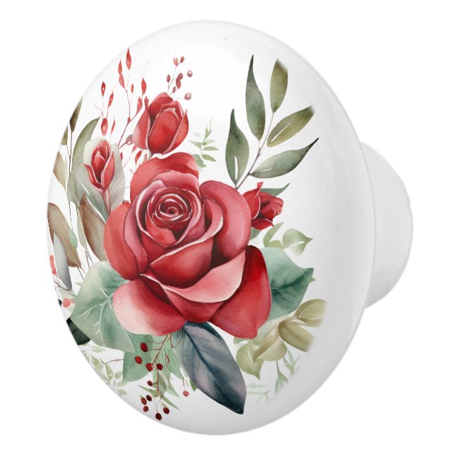 Beautiful Blooms of Red  Roses Ceramic Knob (Right)
