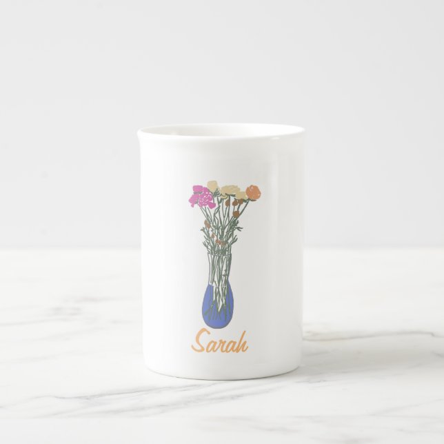 Beautiful Blooms Original Flower Illustration Bone China Mug (Front)