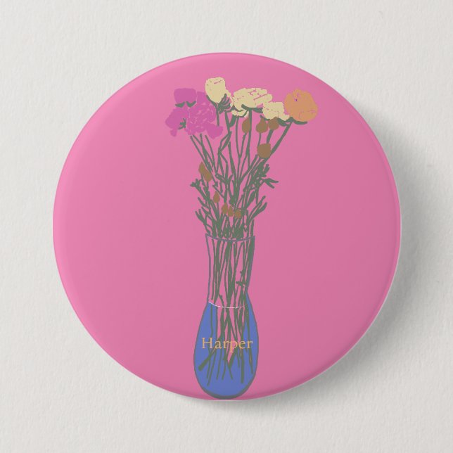 Beautiful Blooms Original Flower Illustration Button (Front)