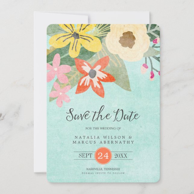 Beautiful Blooms Photo Save the Date Card (Front)