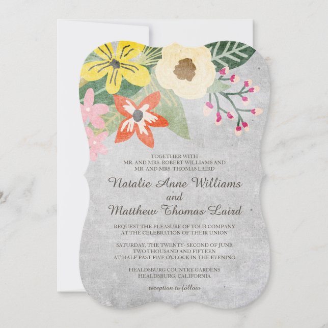 Beautiful Blooms Wedding Invitation / Gray (Front)