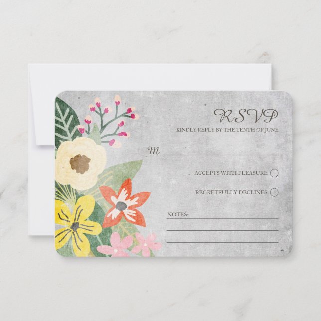 Beautiful Blooms Wedding RSVP Card / Gray (Front)