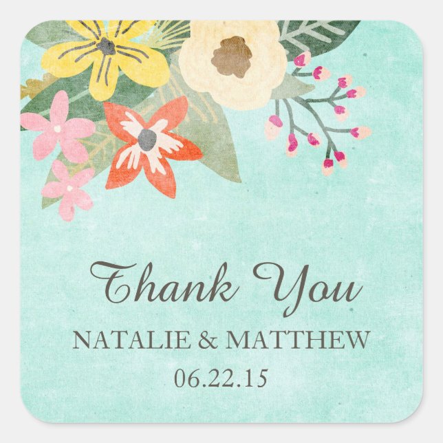 Beautiful Blooms Wedding Thank You Favor Stickers (Front)