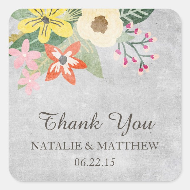 Beautiful Blooms Wedding Thank You Favor Stickers (Front)