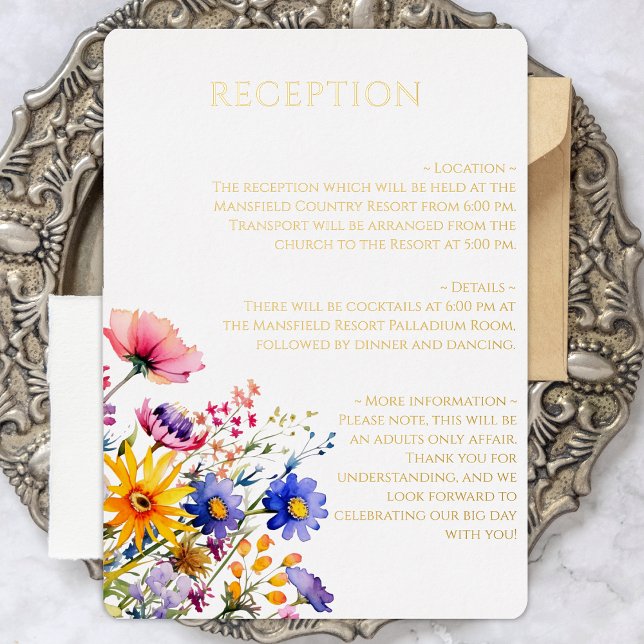 Beautiful Blooms Wildflower Wedding Reception  Foil Invitation (Creator Uploaded)
