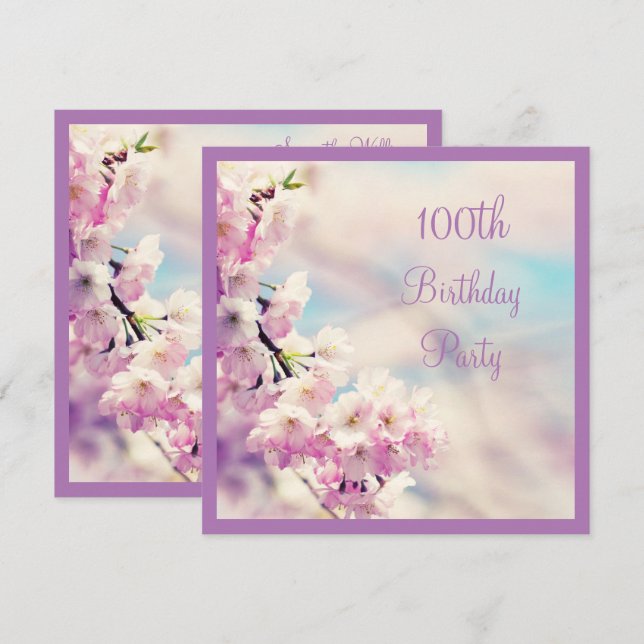 Beautiful Blossom 100th Birthday Invitation (Front/Back)
