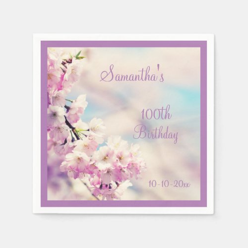 Beautiful Blossom 100th Birthday Paper Napkins