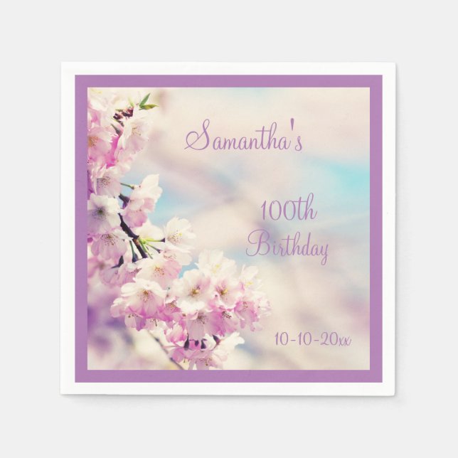 Beautiful Blossom 100th Birthday Paper Napkins (Front)
