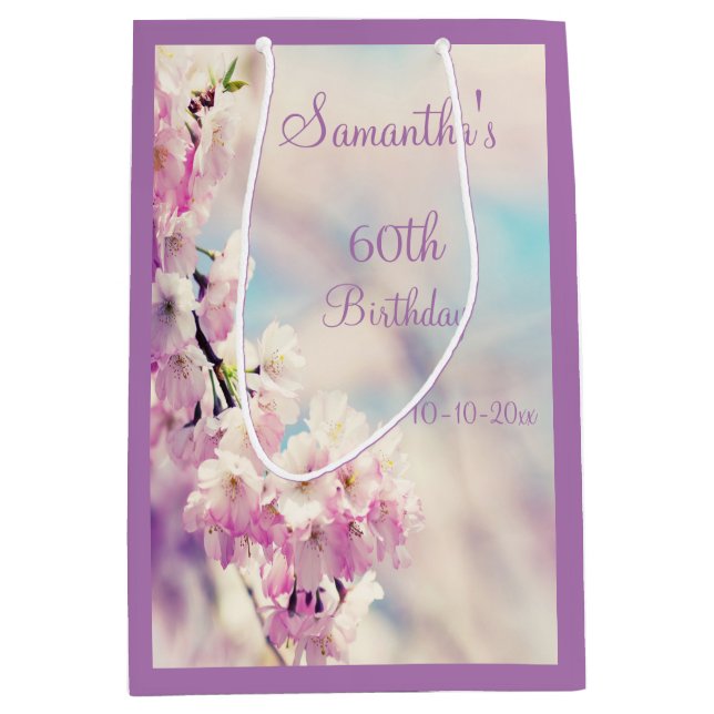 Beautiful Blossom 60th Birthday Party Medium Gift Bag (Front)