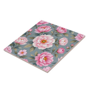 Beautiful blossom pink flowers ceramic tile