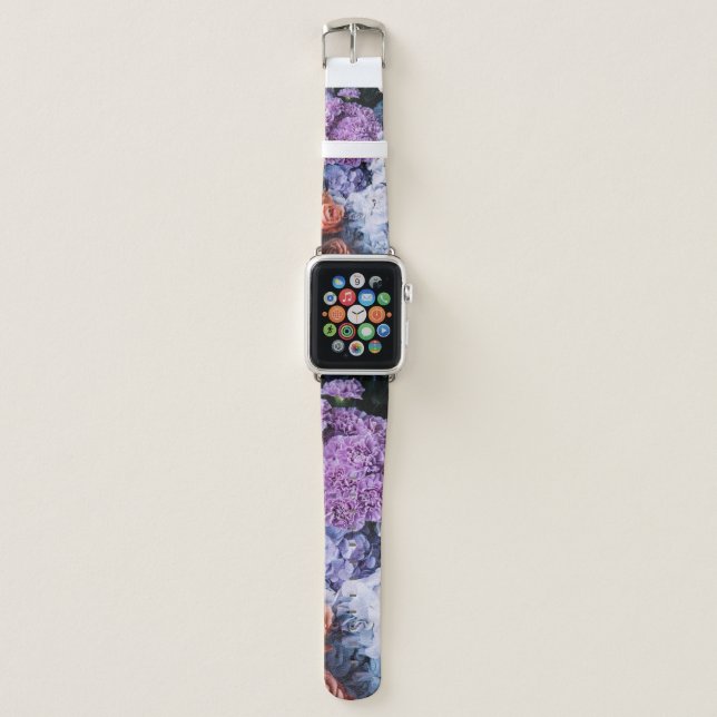 Beautiful blossoming flowers (roses, hydrangeas, c apple watch band (Front)
