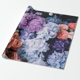 Beautiful blossoming flowers (roses, hydrangeas, c wrapping paper