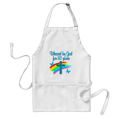 BEAUTIFUL BLUE 80TH BIRTHDAY CHRISTIAN DESIGN ADULT APRON