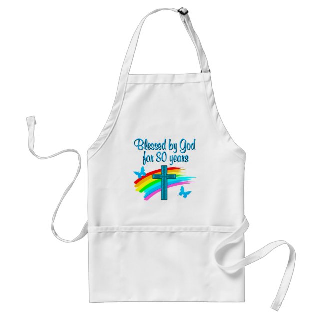 BEAUTIFUL BLUE 80TH BIRTHDAY CHRISTIAN DESIGN ADULT APRON (Front)