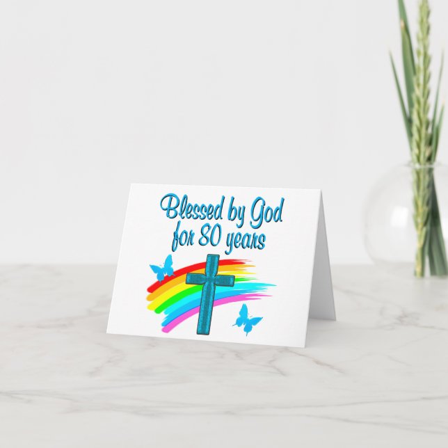 BEAUTIFUL BLUE 80TH BIRTHDAY CHRISTIAN DESIGN CARD (Front)