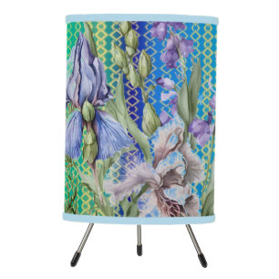 Beautiful Blue Abstract And Violet Flowers Lamp
