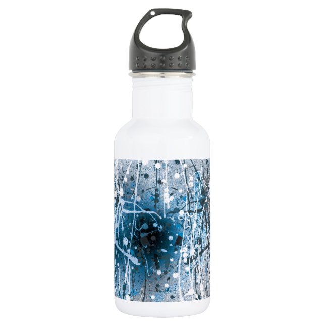 Beautiful Blue Abstract Art Splatters Stainless Steel Water Bottle (Front)