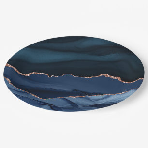 Beautiful blue agate pattern post-quarantine party paper plates