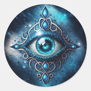 Beautiful Blue All Seeing Eye Illuminati Classic Round Sticker by azlaird at Zazzle