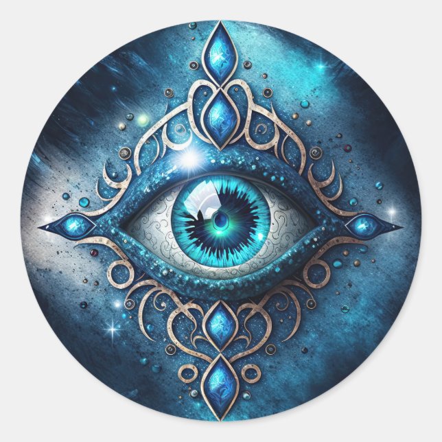 Beautiful Blue All Seeing Eye Illuminati Classic Round Sticker (Front)