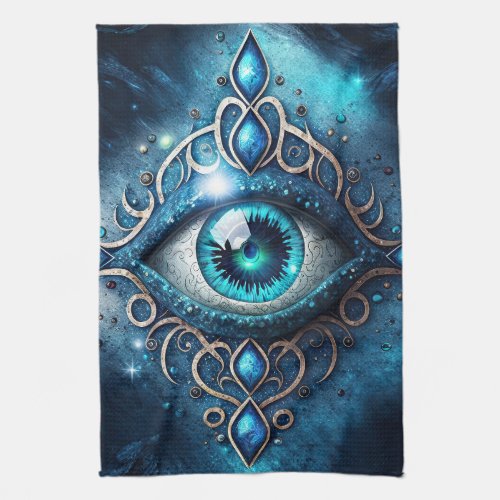 Beautiful Blue All Seeing Eye Illuminati Kitchen Towel