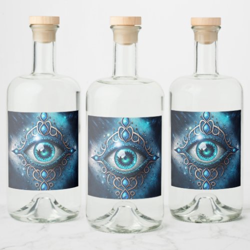 Beautiful Blue All Seeing Eye Illuminati Liquor Bottle Label