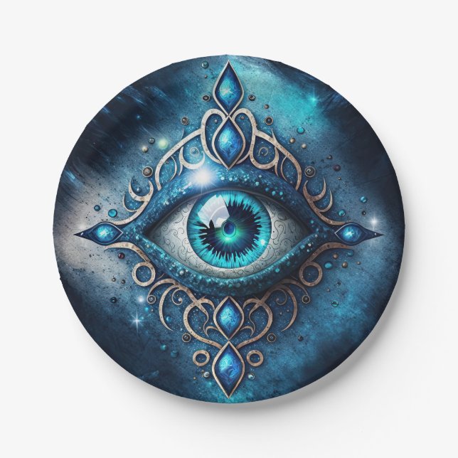Beautiful Blue All Seeing Eye Illuminati Paper Plates (Front)