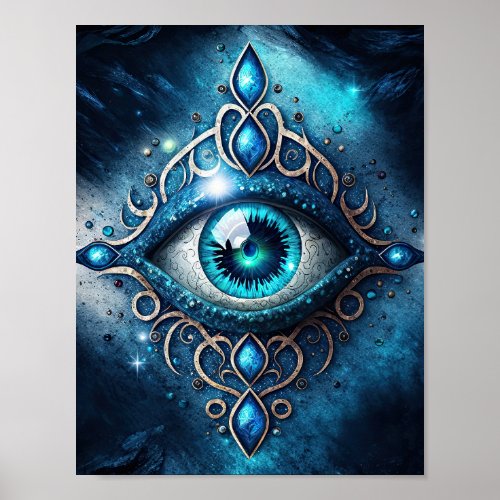 Beautiful Blue All Seeing Eye Inspirational Poster