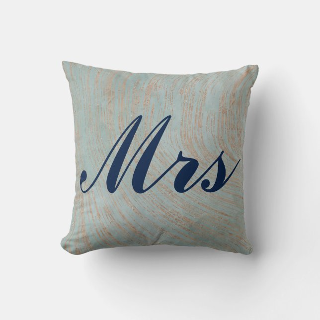 Beautiful Blue and Copper Marble design Mr and Mrs Throw Pillow (Front)