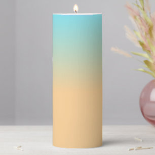 Beautiful Blue and Coral Yellow Beach Gradient Pillar Candle