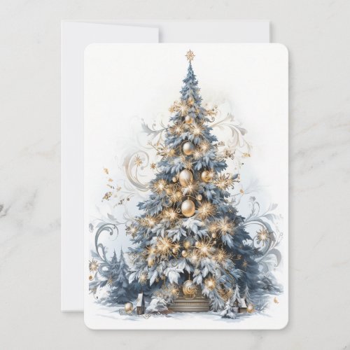Beautiful Blue and Gold Christmas Tree Holiday Card