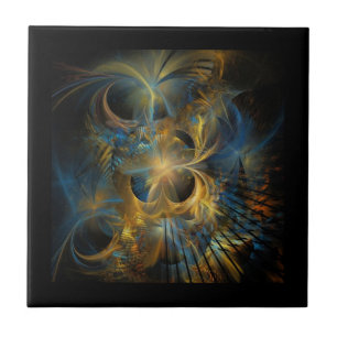 Beautiful Blue And Gold Fractal Ceramic Tile