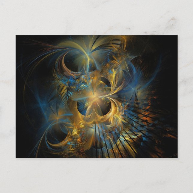 Beautiful Blue And Gold Fractal Postcard (Front)