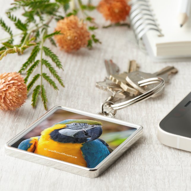 Beautiful Blue and Gold Macaw Keychain (Side)