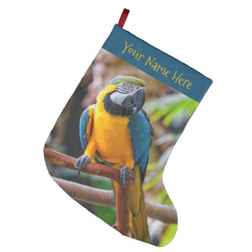 Beautiful Blue and Gold Macaw Parrot Bird Large Christmas Stocking
