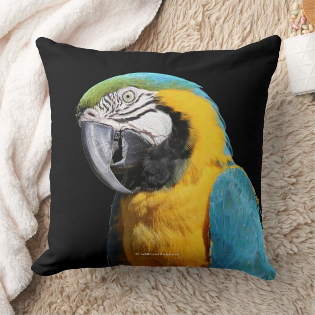 Beautiful Blue and Gold Macaw Parrot Bird Throw Pillow (Blanket)